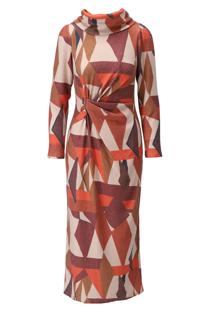 K-design - Maxi dress met print, rolkraag en speciale knoop