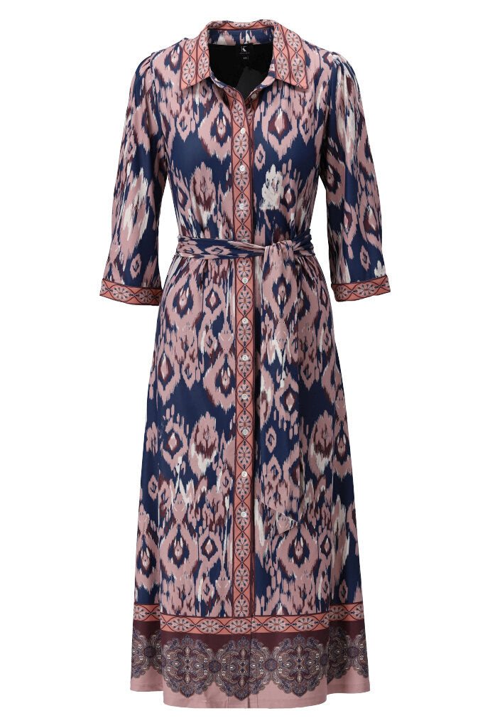 K-design - Maxi dress met print, knopen en stoffen riem