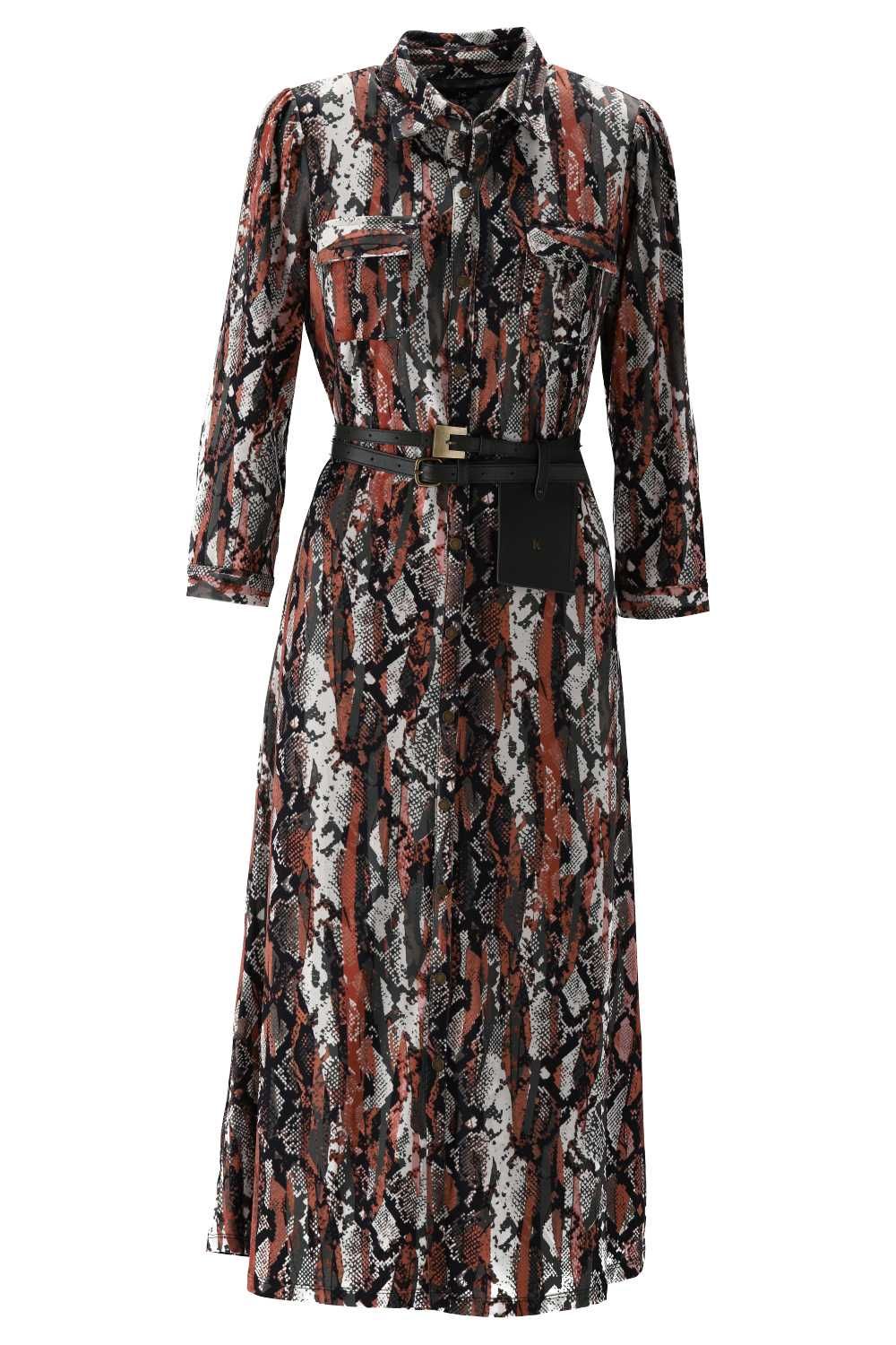 K-Design K-Design - Maxi dress met slangenprint en bijpassende riem (V108) - What Els!