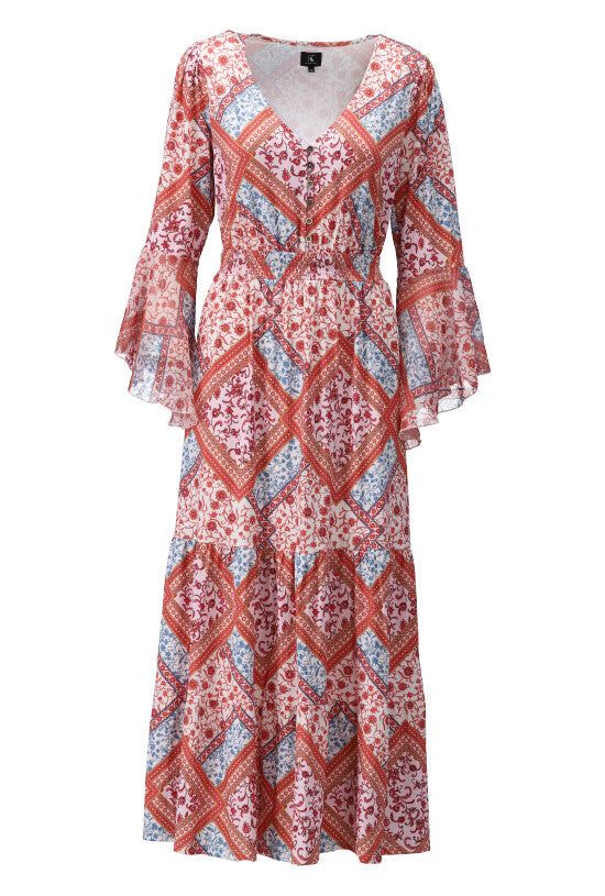 K-Design K-Design - Maxi dress met patchwork print in bohemien stijl (W117) - What Els!