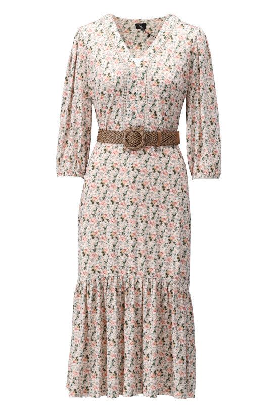 K-Design K-Design - Maxi dress met bloemenprint, volant en bijpassende riem (W130) - What Els!